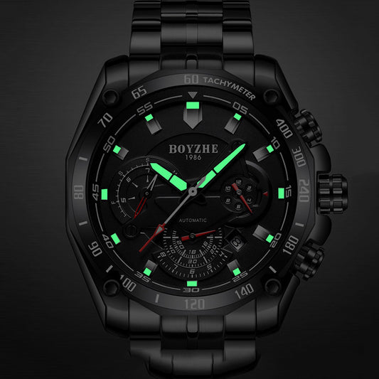 BOYZHE Certified Brand Watch Steel Belt Week Display Luminous Waterproof Fashion Sports Men Mechanical Watches