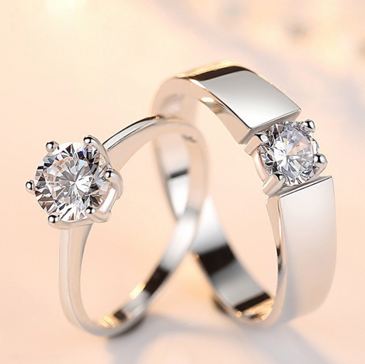 Fashion Crystal CZ Stone Wedding Engagement Rings for Couples Stainless Steel Adjustable Ring for women men