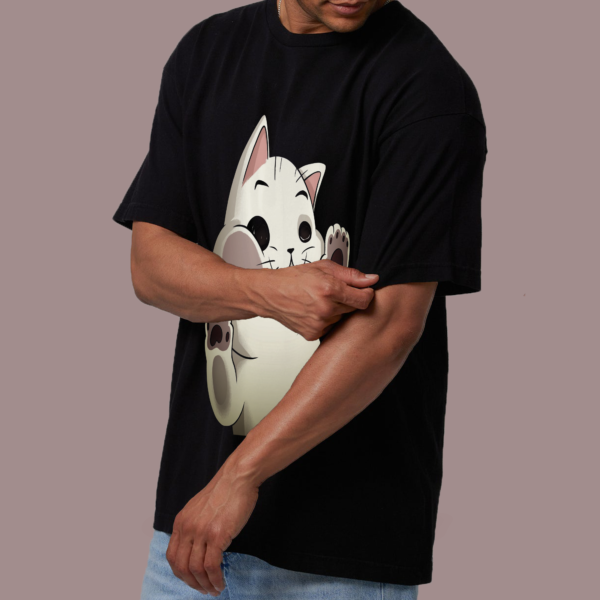 Miao Graphic Drop Shoulder Black Tee - Image 2