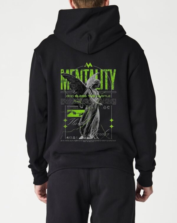 Black Bloom Affection Graphic Printed Kangaroo Style Hoodie - Image 2