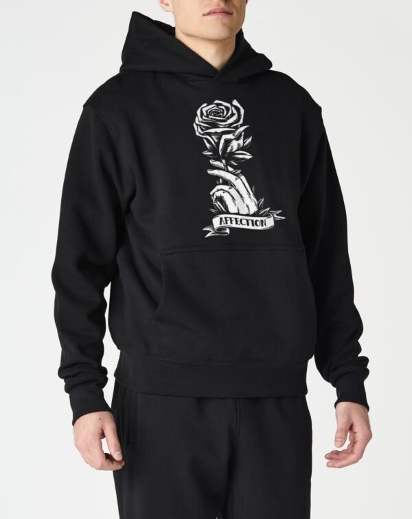 Black Bloom Affection Graphic Printed Kangaroo Style Hoodie