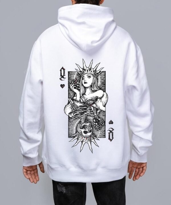 Queen Card Graphic Printed Kangaroo Style Hoodie - Image 2