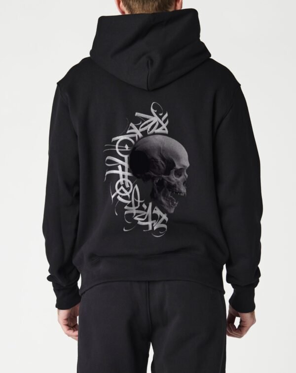 Bat With Skull Graphic Printed Kangaroo Style Hoodie - Image 2